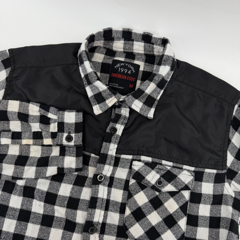 Sovereign State Flannel Shirt Mens M Black White Buffalo Plaid S955009-BL-L21